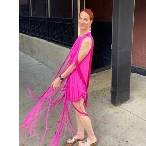 ANTHROPOLOGIE Hutch Fringed Sleeveless Dress Magenta Pink Size XS
